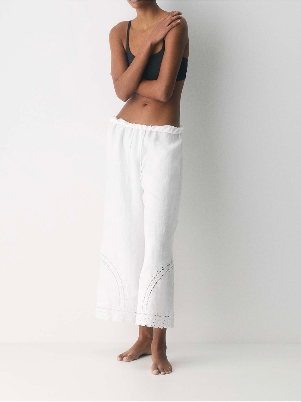 Little Moon White Wide-Leg Eyelet Hem Jeans